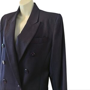Vintage Dark Blue Double-Breasted Peak Lapel Blazer Medium